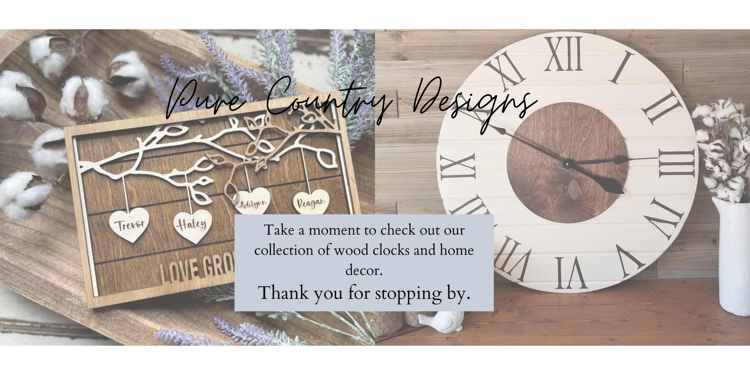 farmhouse decor, wood clocks, wood signs, home decor, pure country desings, large clock, door hanger, rustic signs, engraved signs, shop small, handmade, handcrafted