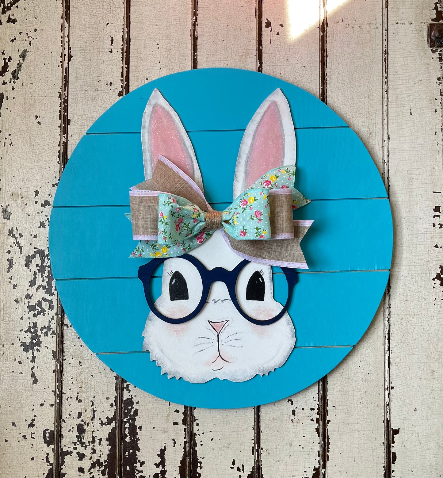 Bunny with Glasses, Easter sign, Spring door hanger
