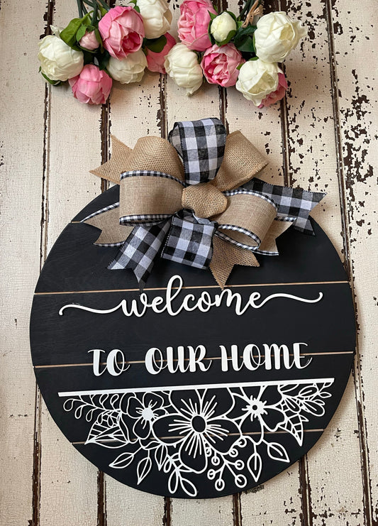 Welcome to our home, wood sign for your home, door hanger