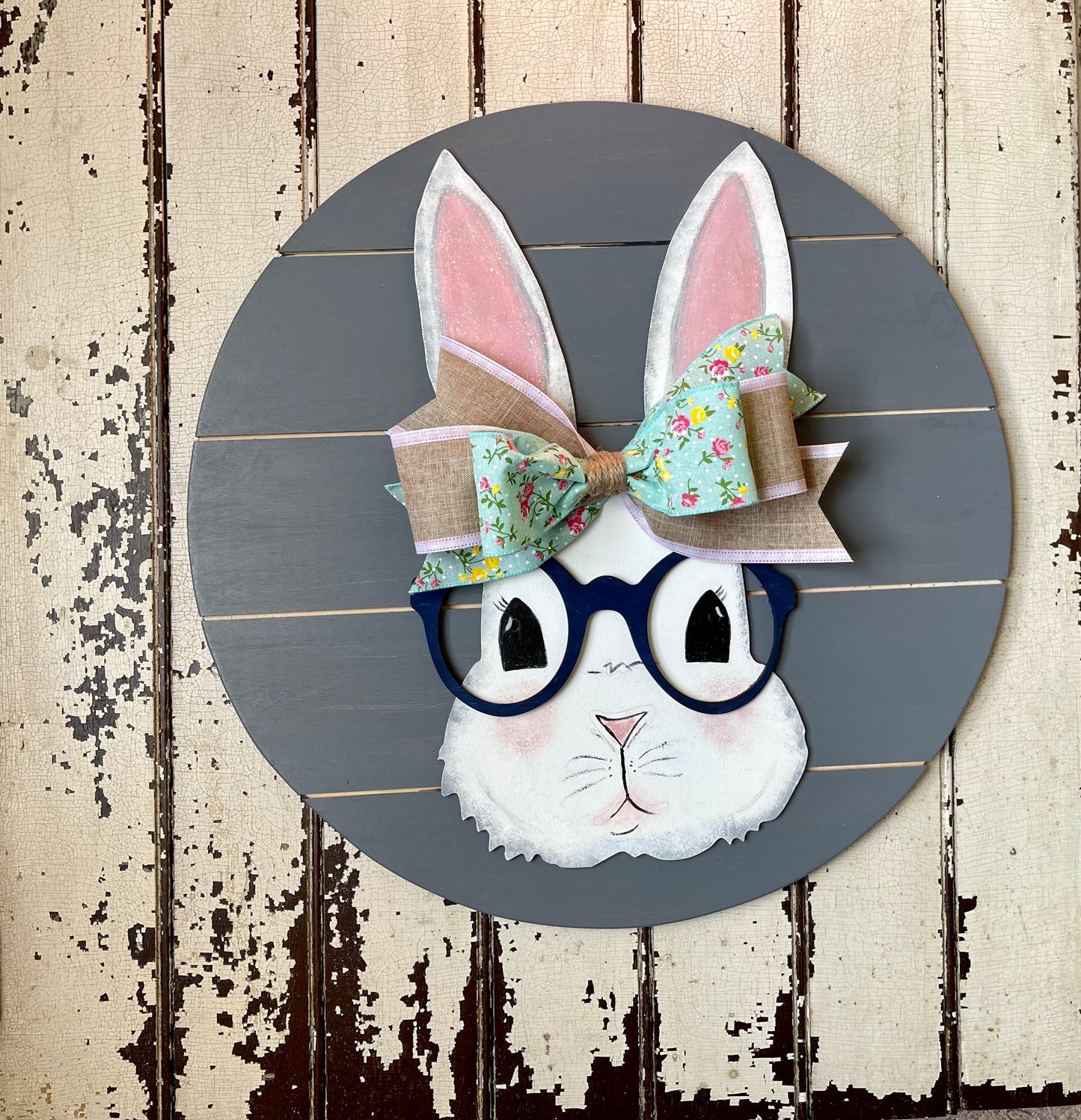 Bunny with Glasses, Easter sign, Spring door hanger