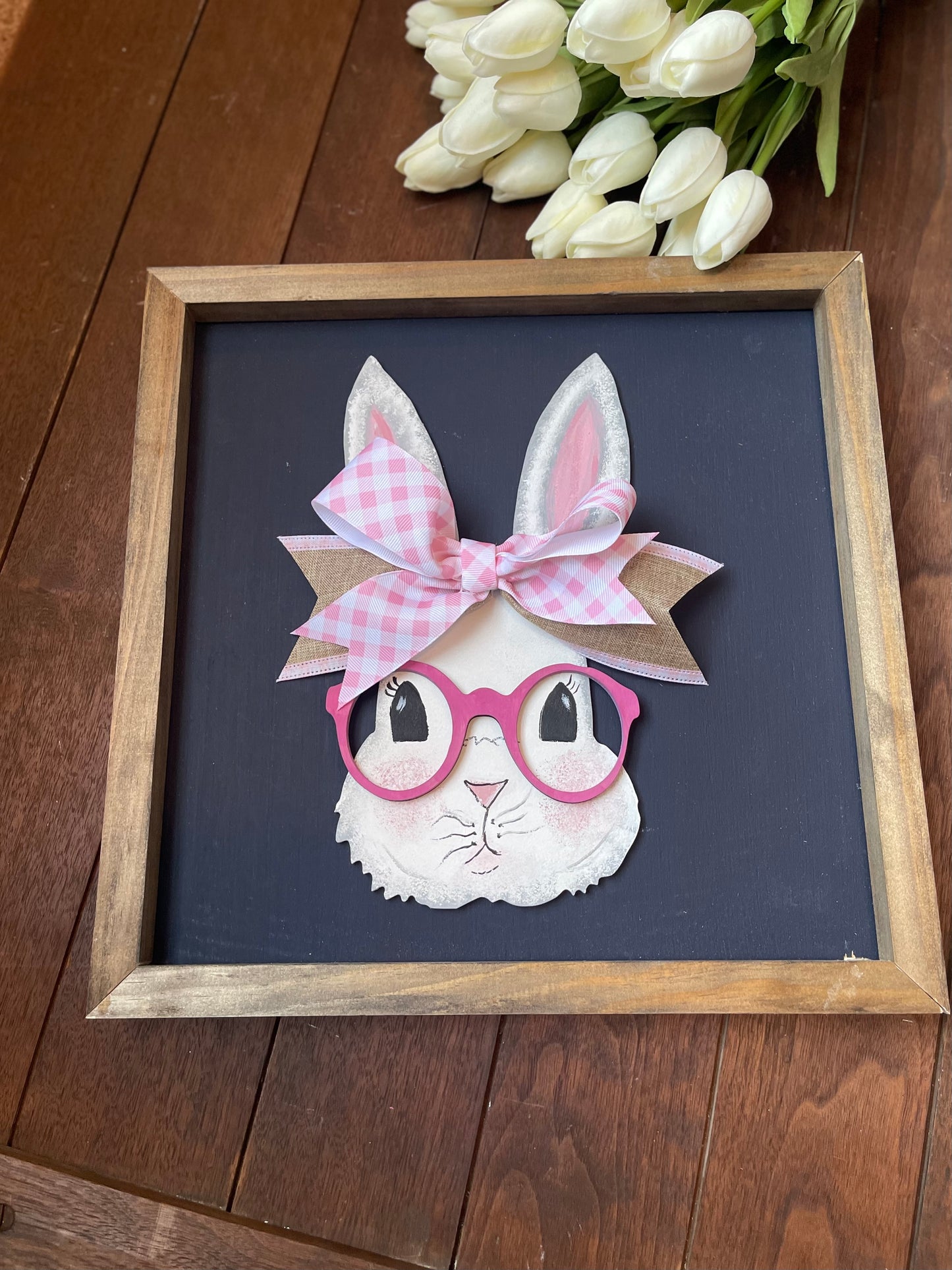 Bunny with glasses framed sign, Spring Bunny with glasses