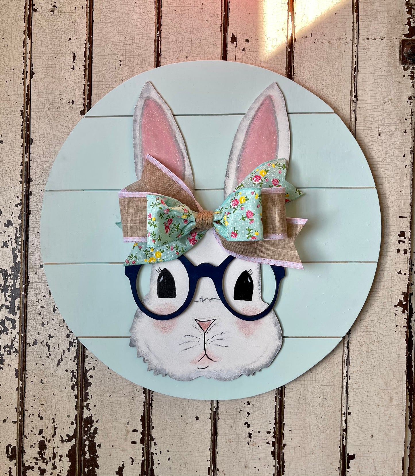 Bunny with Glasses, Easter sign, Spring door hanger