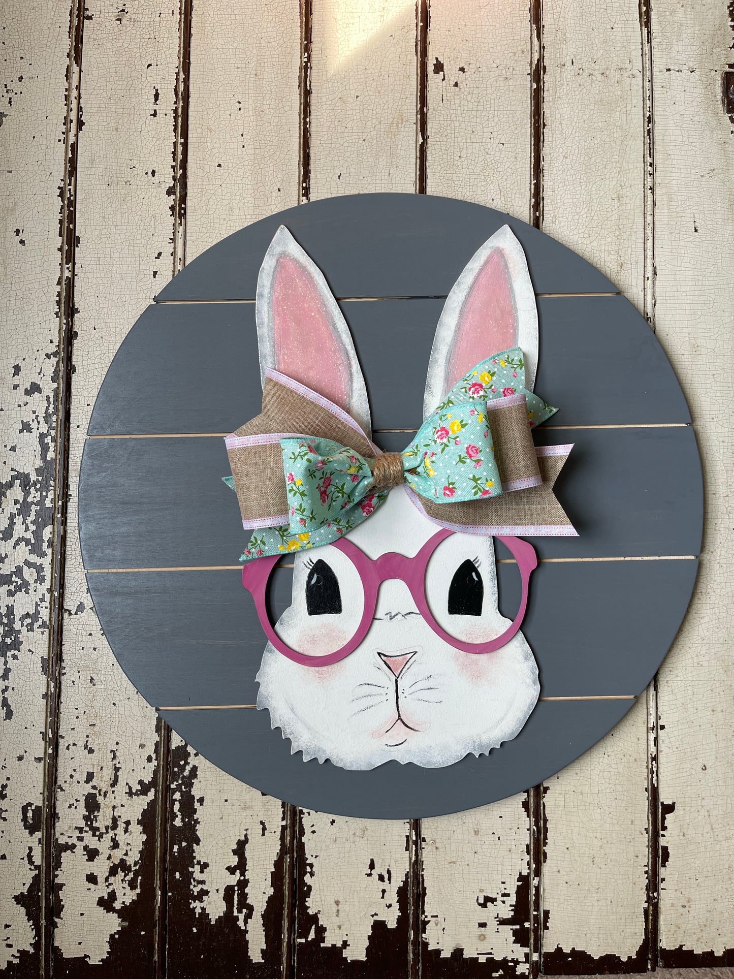 Bunny with Glasses, Easter sign, Spring door hanger