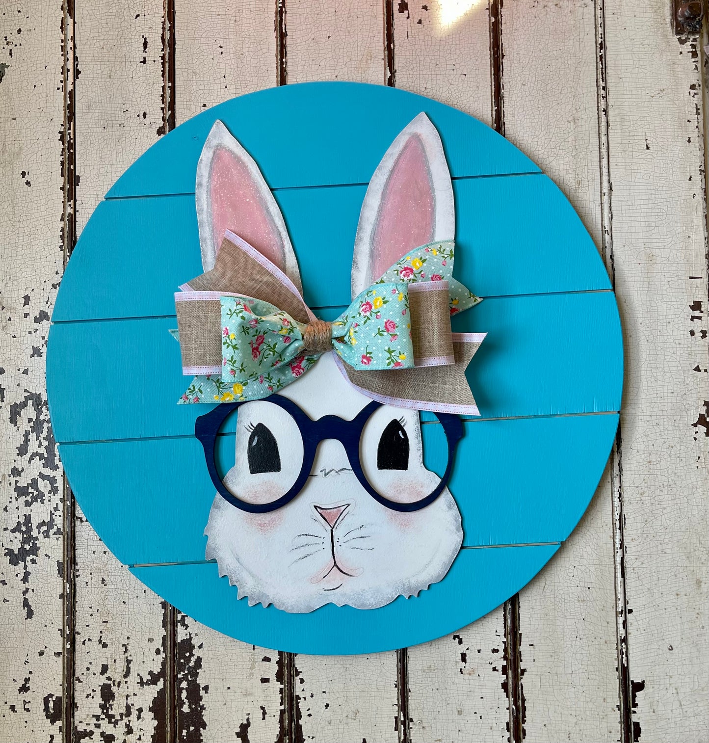 Bunny with Glasses, Easter sign, Spring door hanger