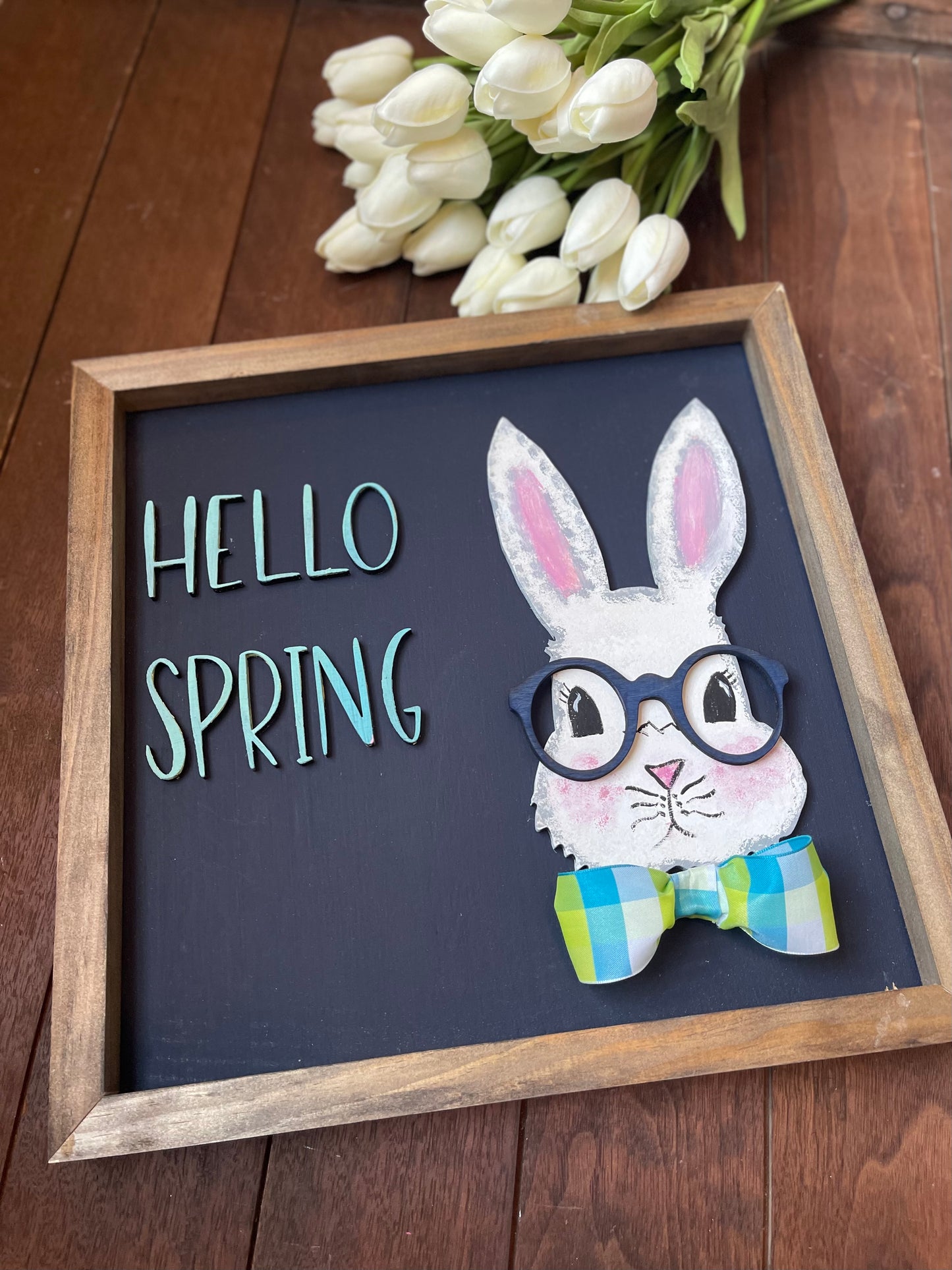 Framed bunny sign , boy bunny sign, Hello Spring