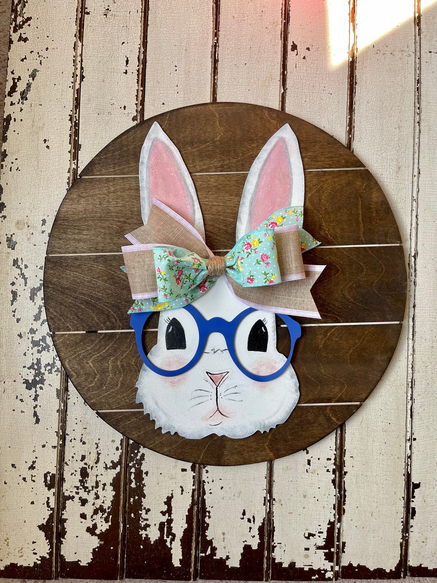 Bunny with Glasses, Easter sign, Spring door hanger