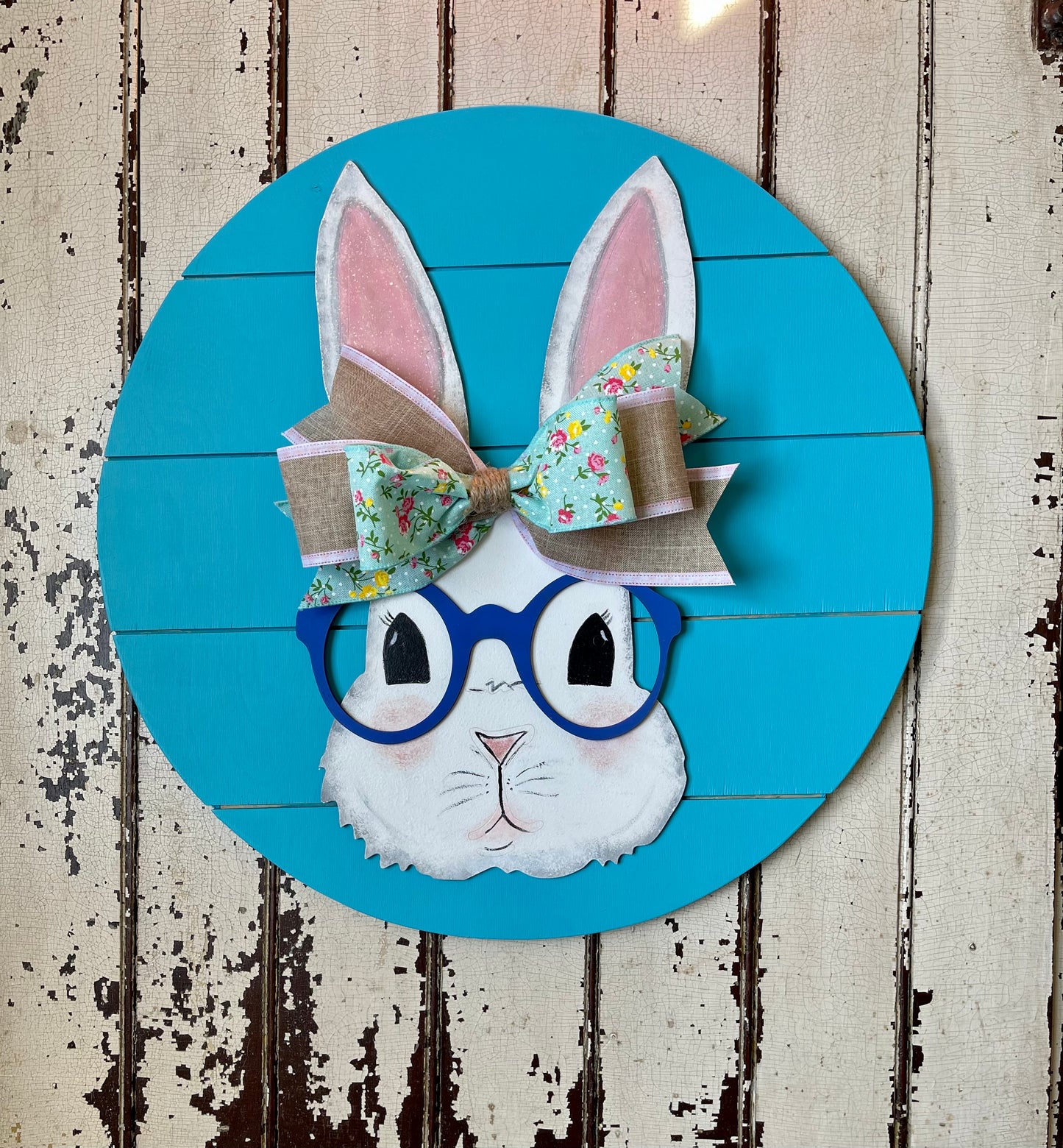 Bunny with Glasses, Easter sign, Spring door hanger