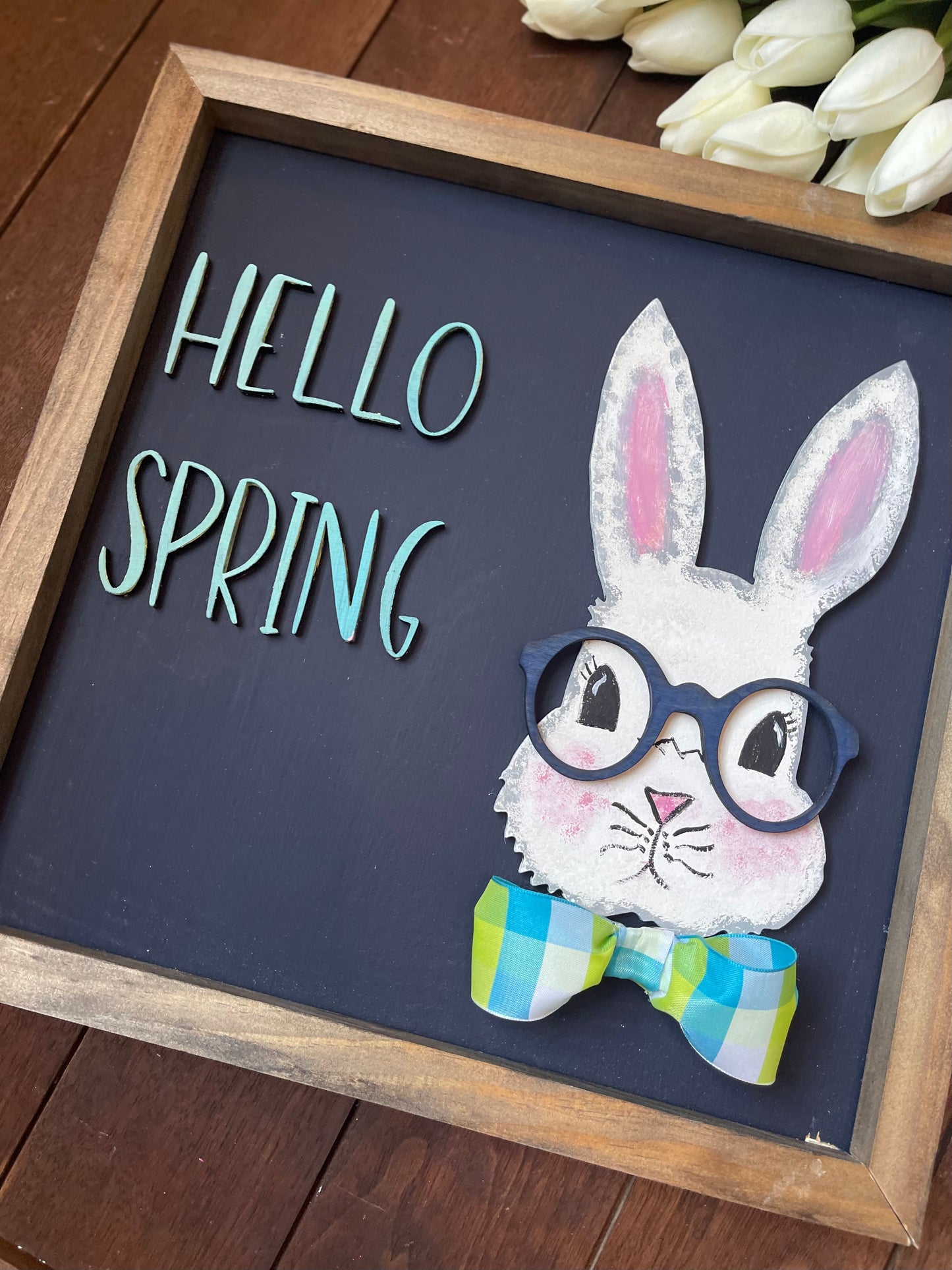 Framed bunny sign , boy bunny sign, Hello Spring