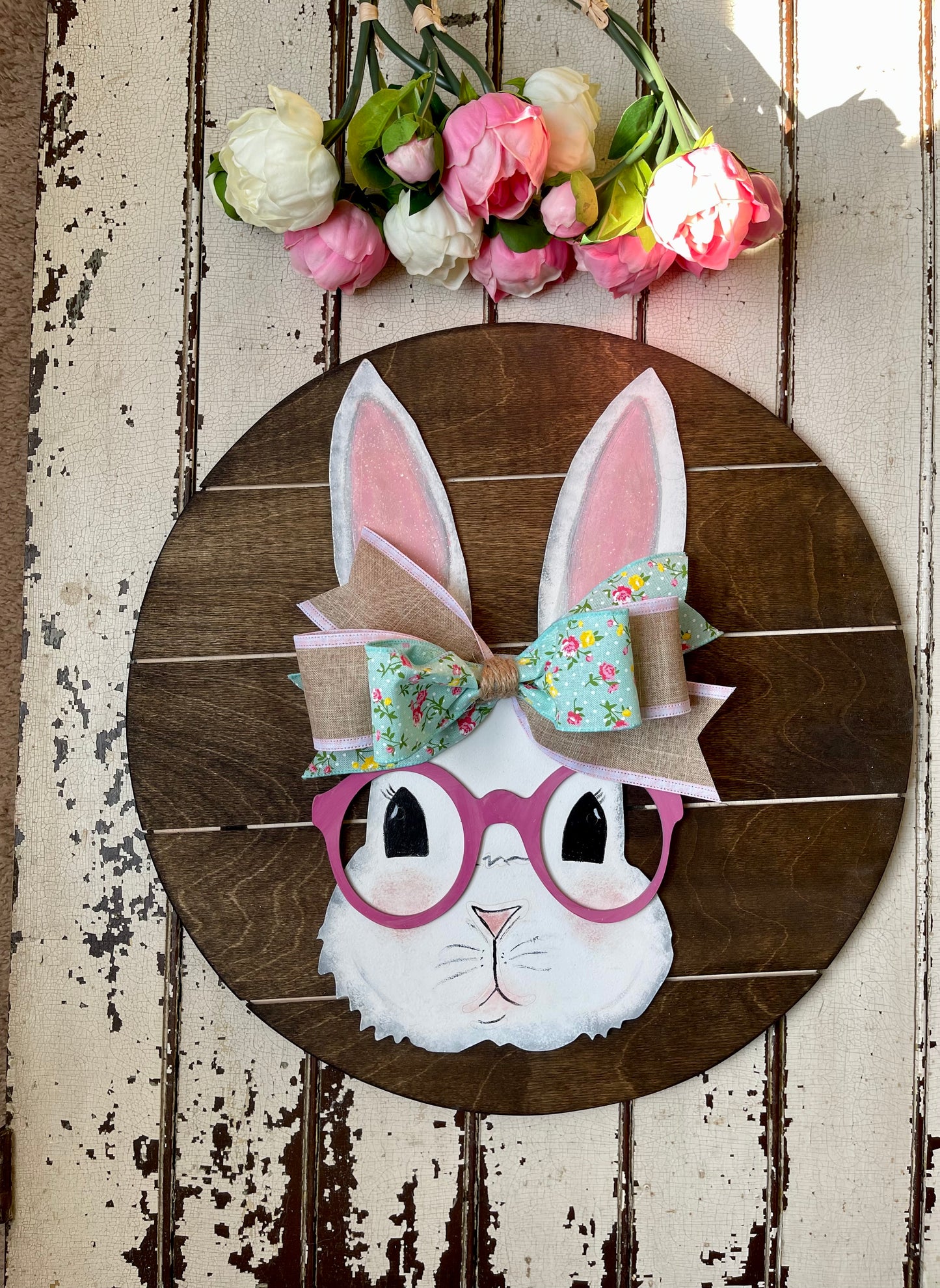 Bunny with Glasses, Easter sign, Spring door hanger