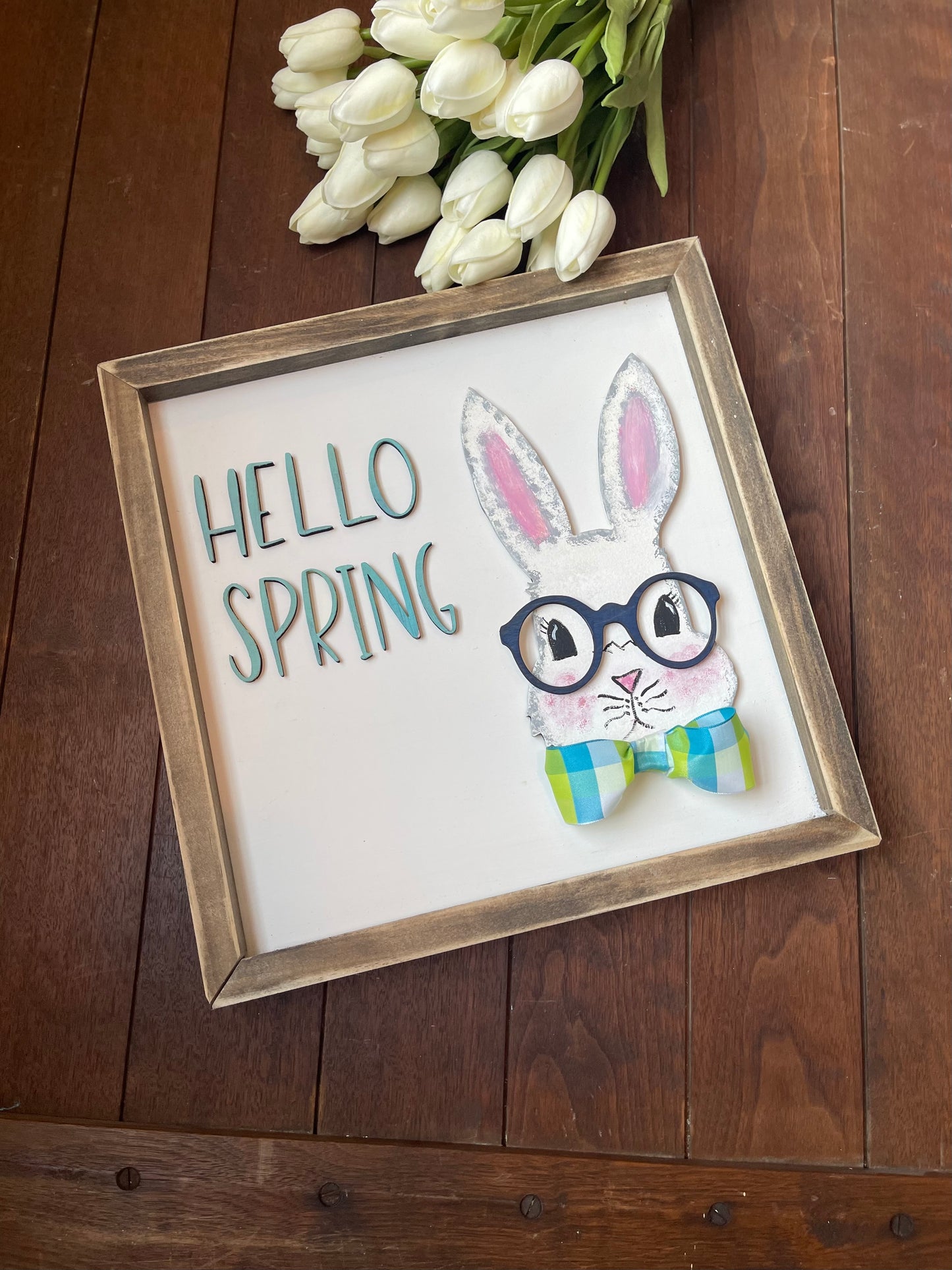 Framed bunny sign , boy bunny sign, Hello Spring