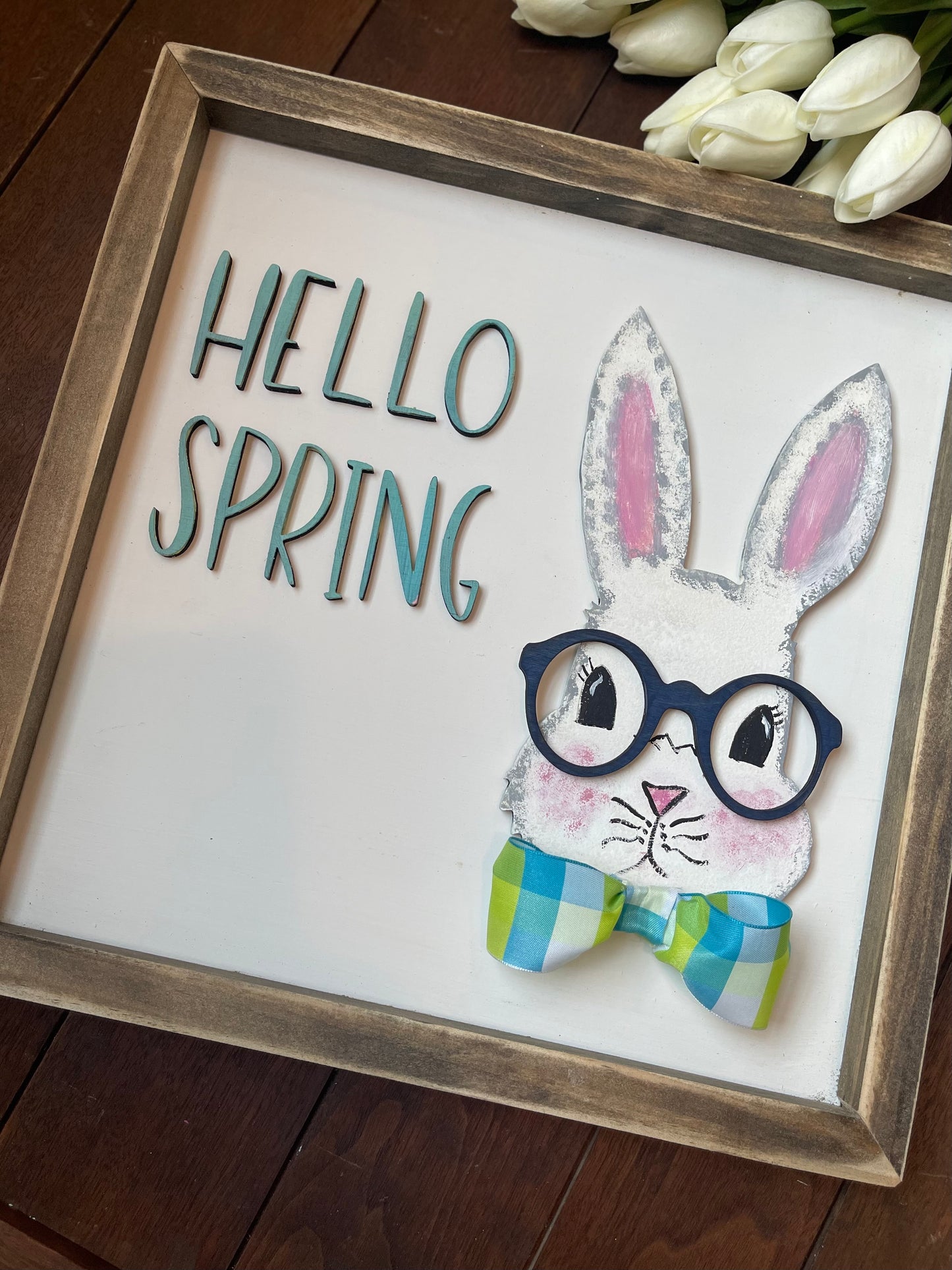 Framed bunny sign , boy bunny sign, Hello Spring