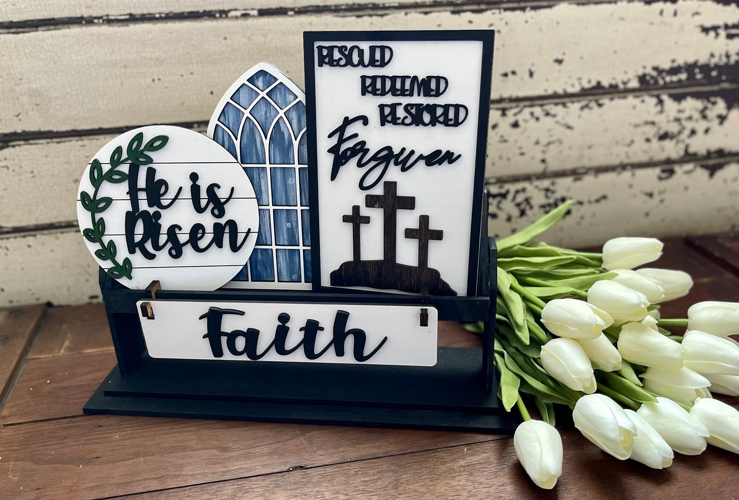 Easter Faith tiered tray or shelf stand