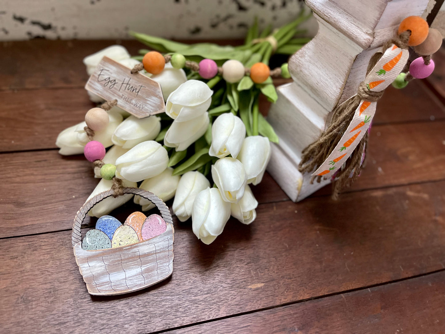 Easter basket beaded garland, egg hunt basket beaded garland