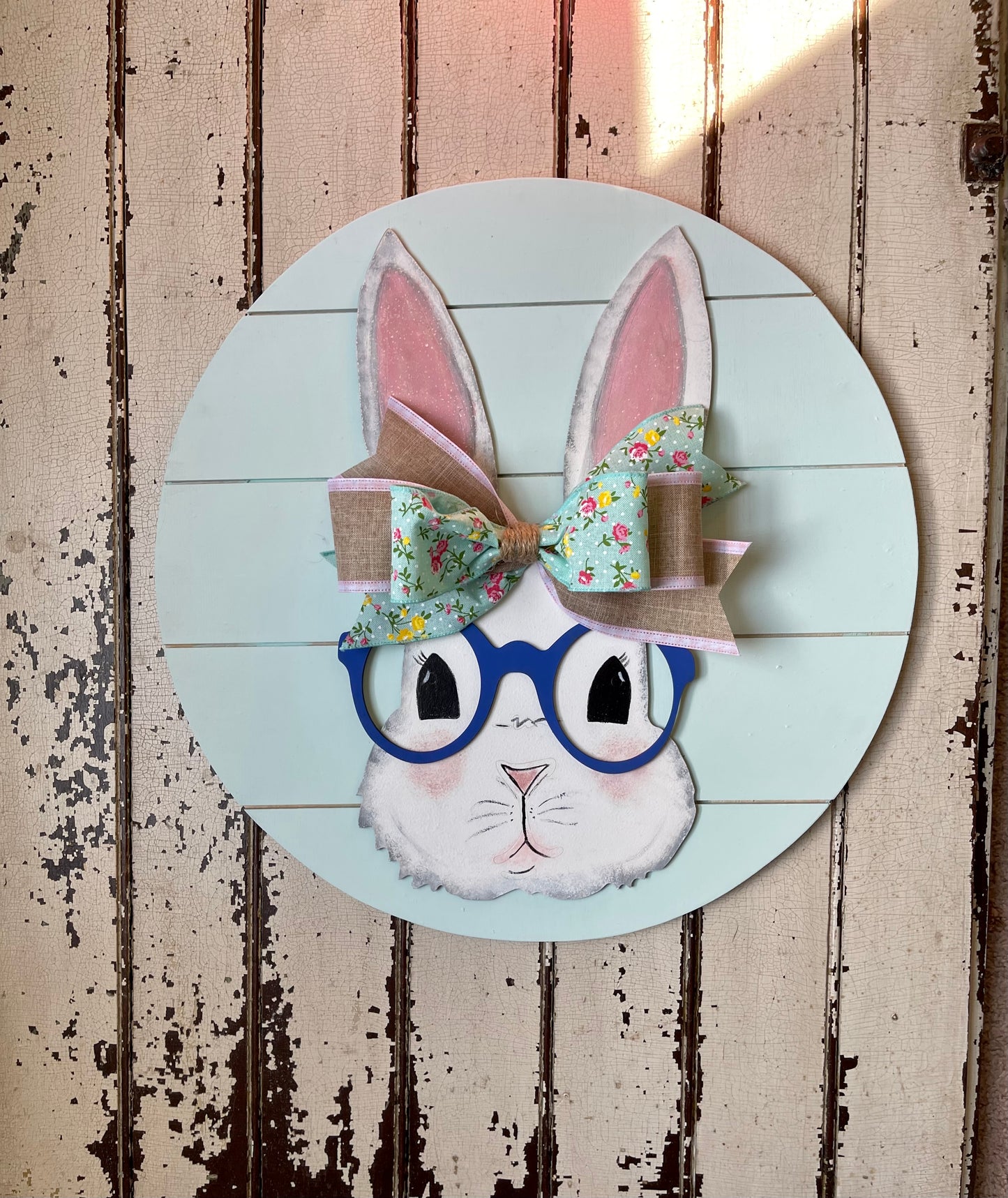 Bunny with Glasses, Easter sign, Spring door hanger