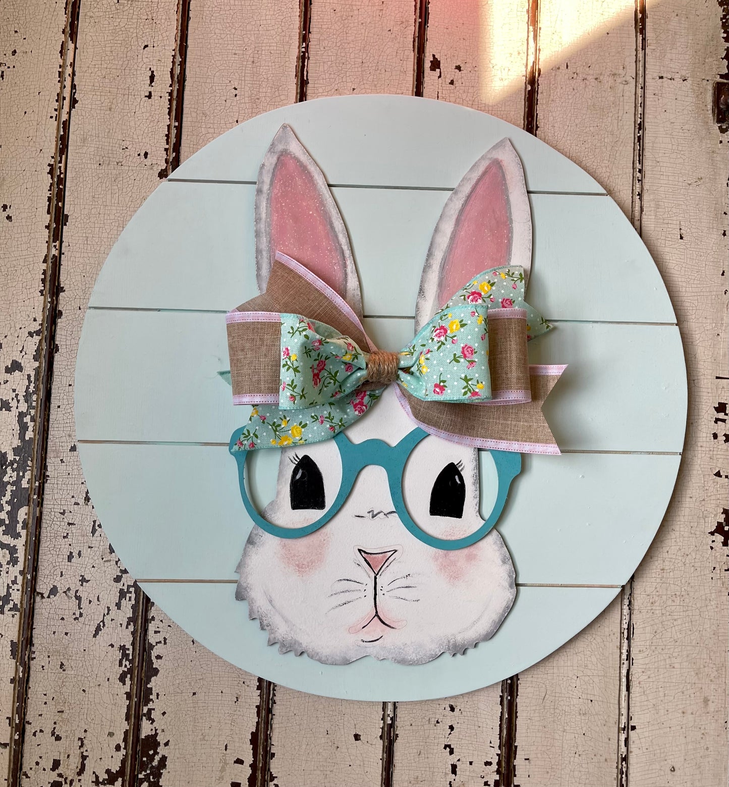 Bunny with Glasses, Easter sign, Spring door hanger