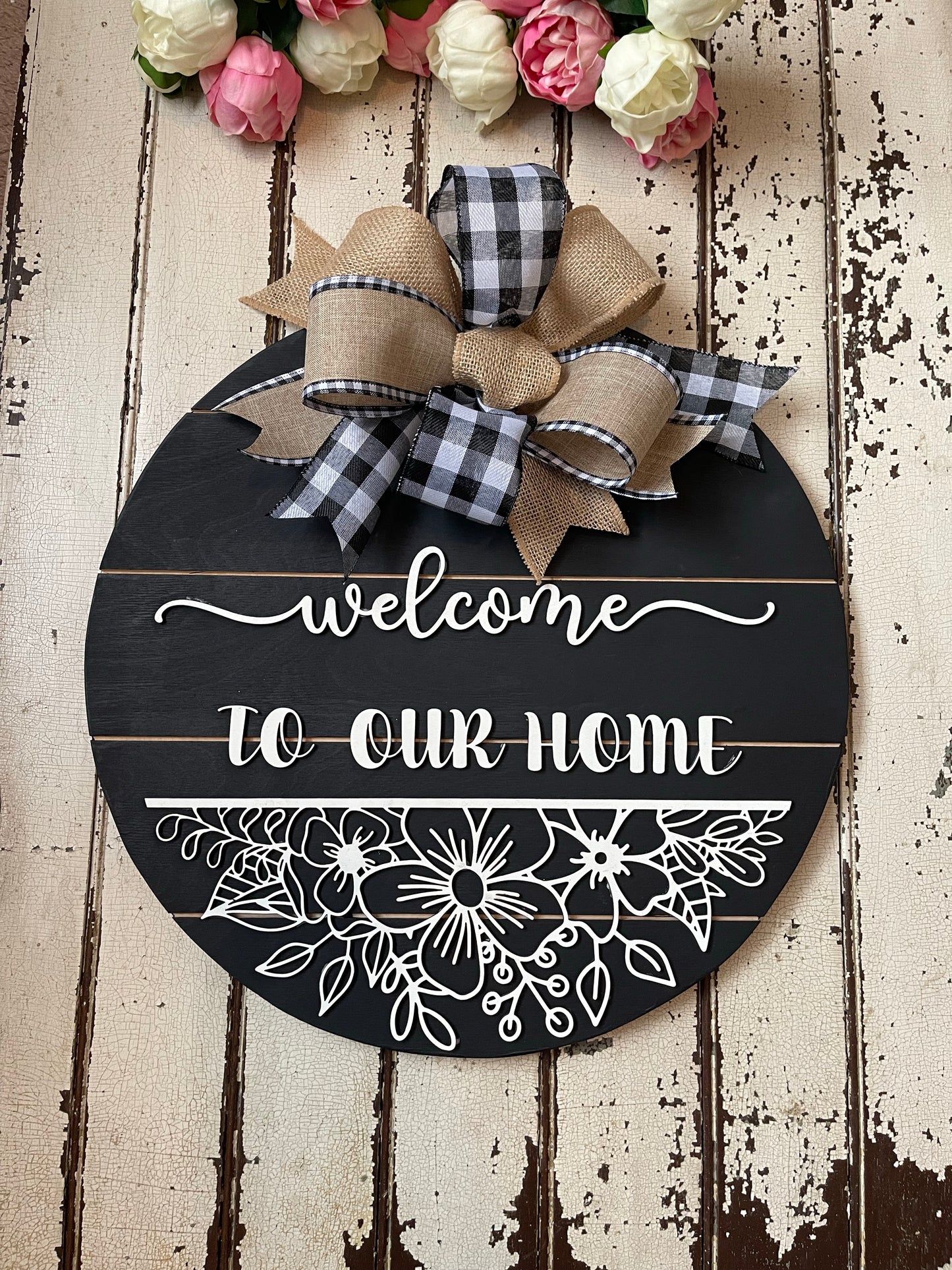 Welcome to our home, wood sign for your home, door hanger