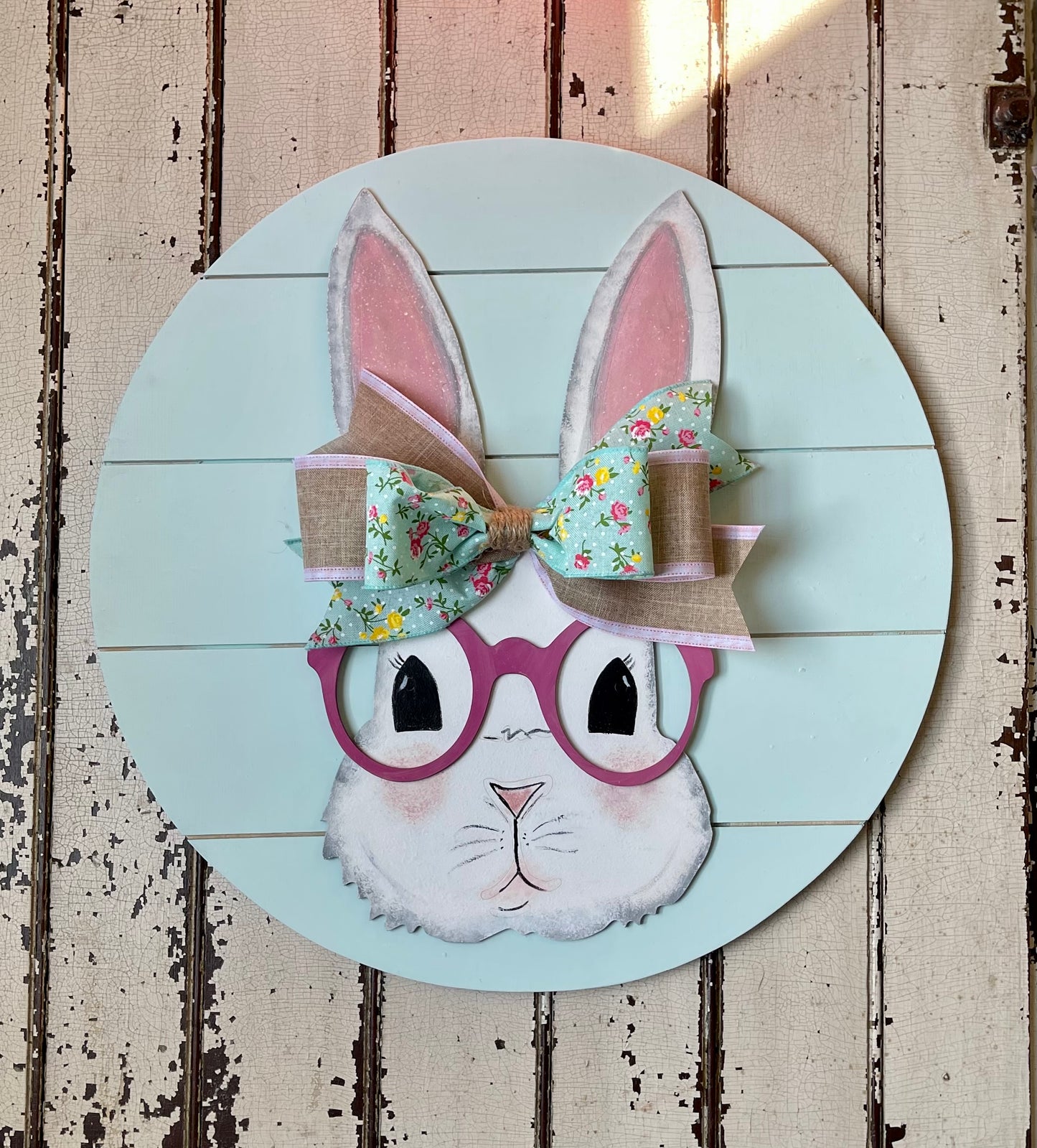 Bunny with Glasses, Easter sign, Spring door hanger